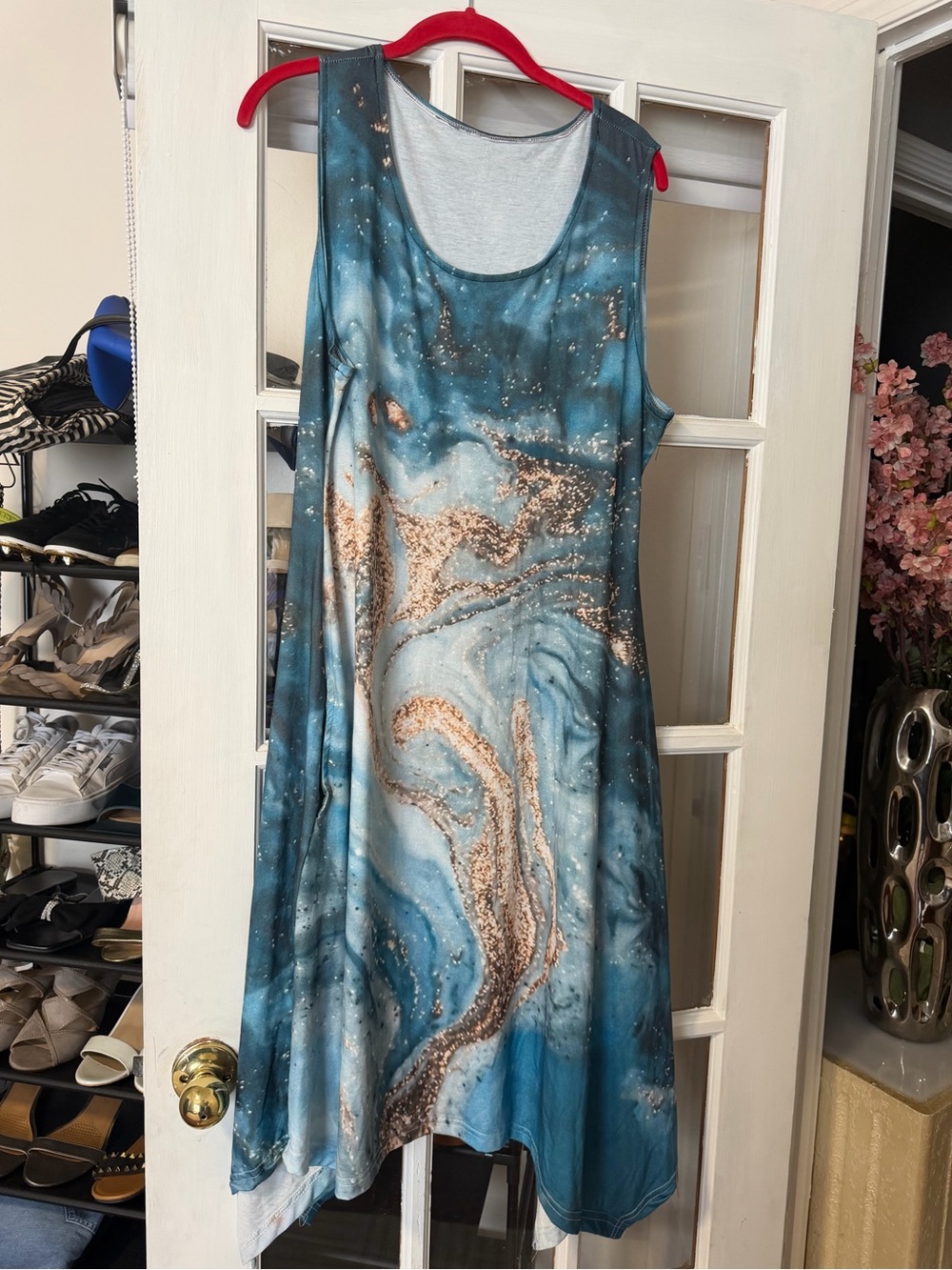Blue Marble Print Sleeveless Dress